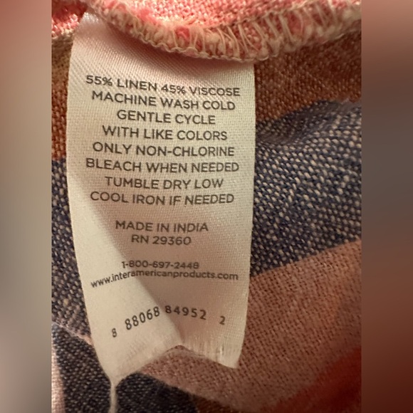 Dip Pink and Blue Linen Sleeveless Front Tie Striped Shirt - Picture 7 of 11